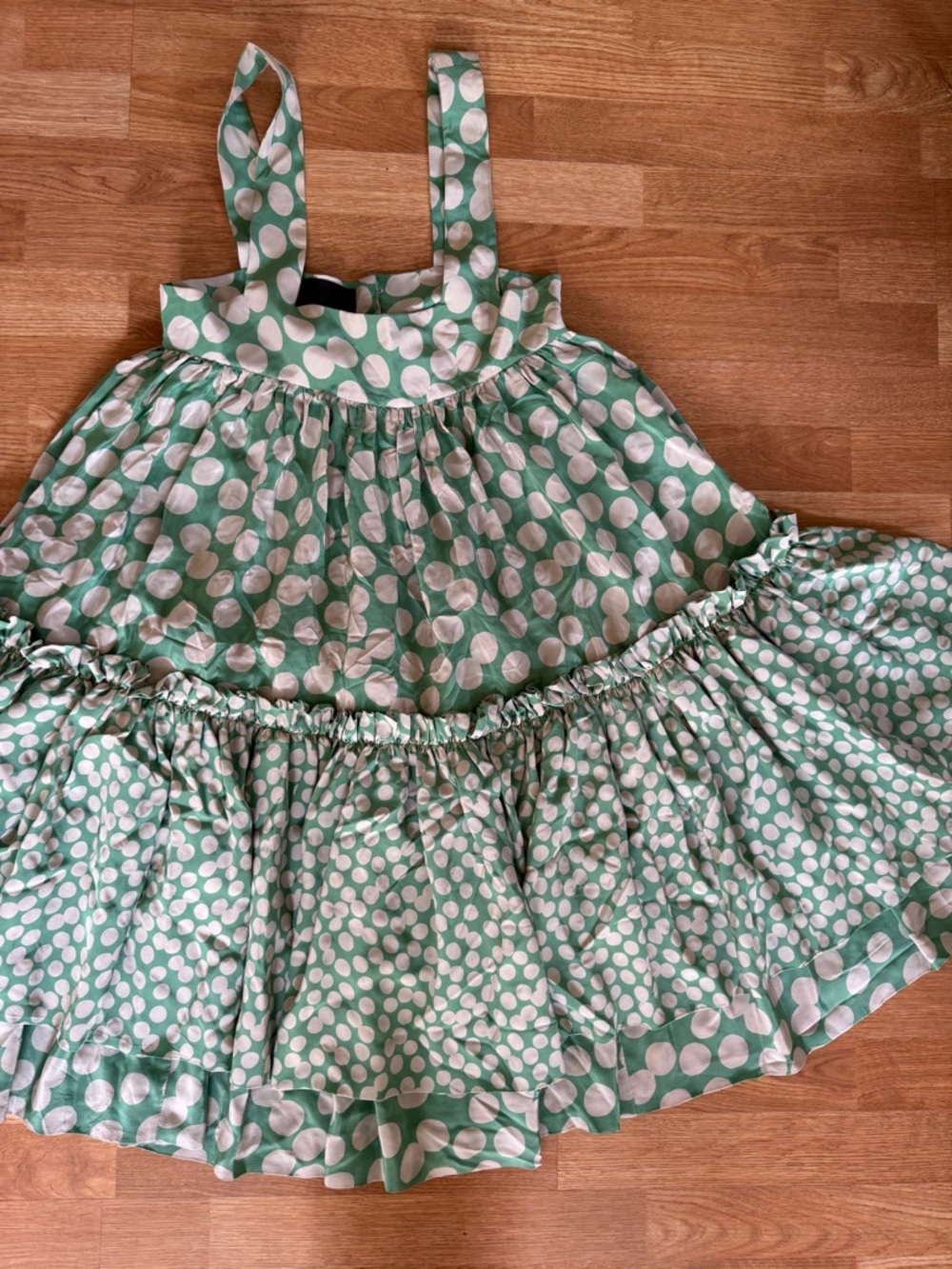 Polka Dot Silk Sundress in Mint Green Midi Length by Katy Rodriguez